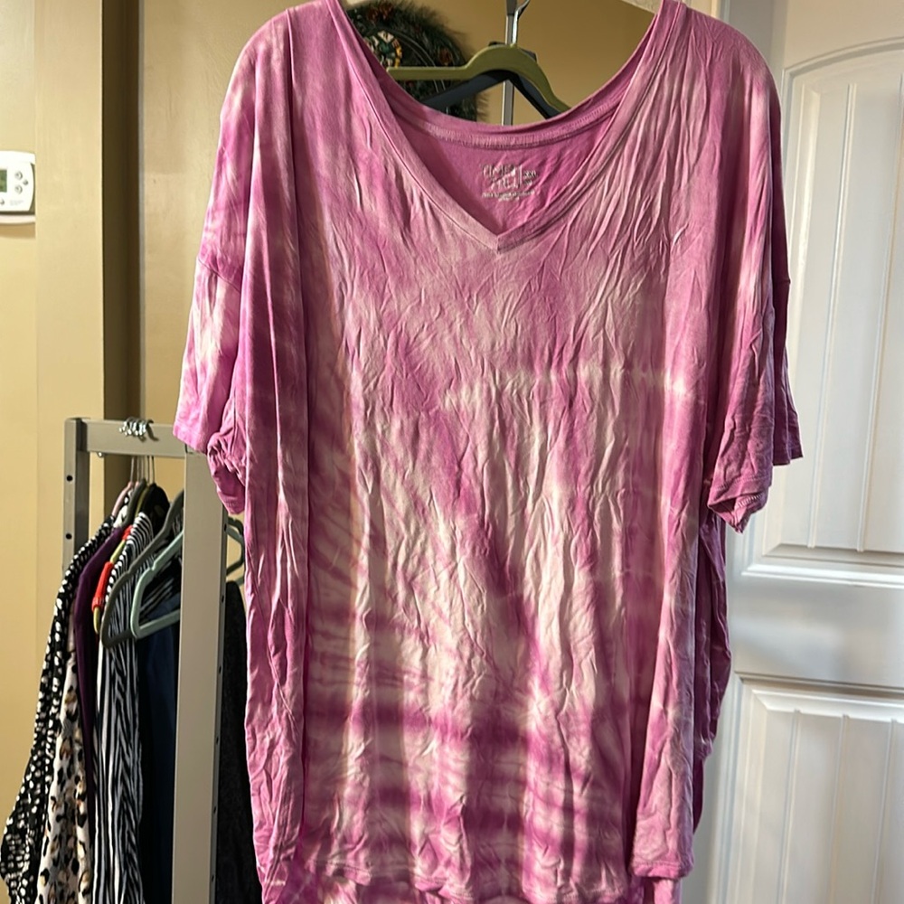 Time and true pink tie die short sleeve